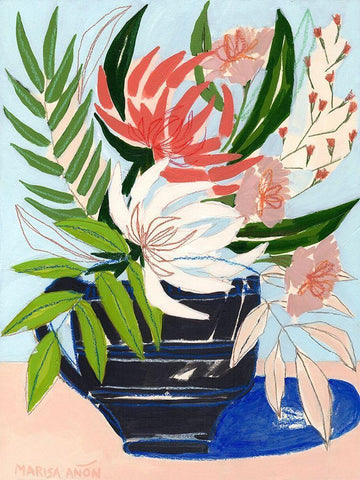 Spring Florals 6 White Modern Wood Framed Art Print with Double Matting by Anon, Marisa