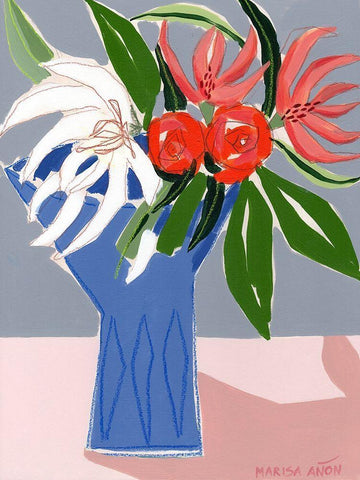 Spring Florals 10 White Modern Wood Framed Art Print with Double Matting by Anon, Marisa