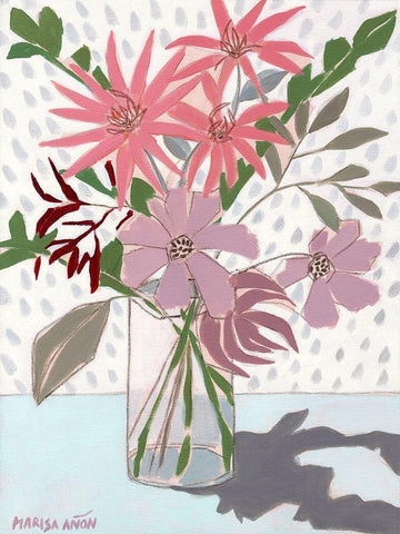 Summer Flowers White Modern Wood Framed Art Print with Double Matting by Anon, Marisa