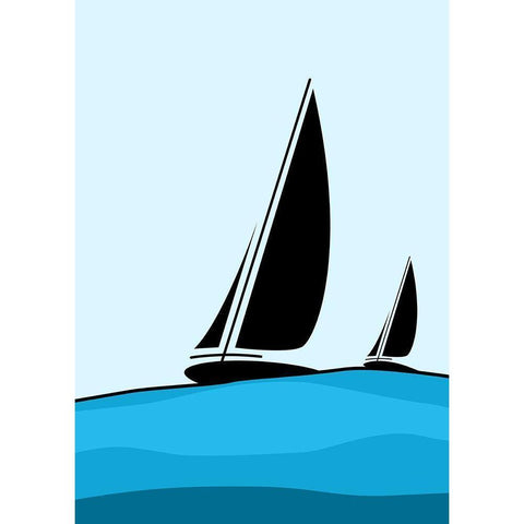 Sailing Black Modern Wood Framed Art Print with Double Matting by Ayse