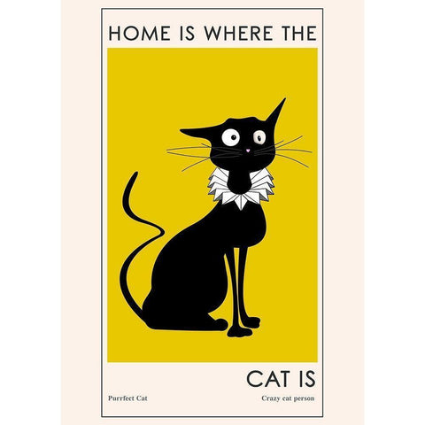 Home Is where The Cat Is White Modern Wood Framed Art Print by Ayse