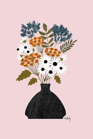 Summer Wildflowers Black Ornate Wood Framed Art Print with Double Matting by Annie Bailey Art