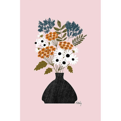 Summer Wildflowers Black Modern Wood Framed Art Print by Annie Bailey Art