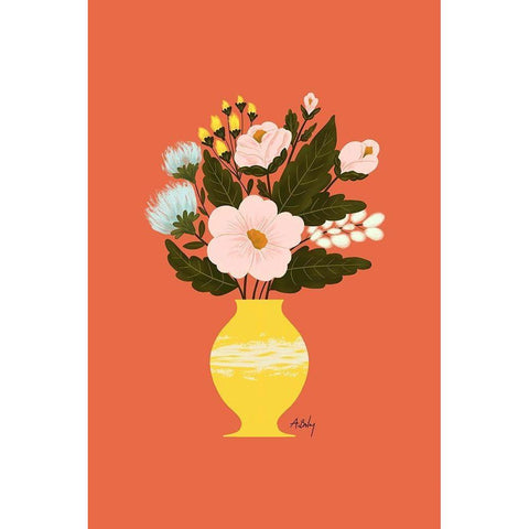 Happy Flowers White Modern Wood Framed Art Print by Annie Bailey Art