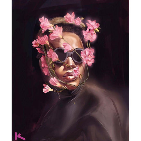 Floral Black Modern Wood Framed Art Print with Double Matting by Adeleke, Adekunle