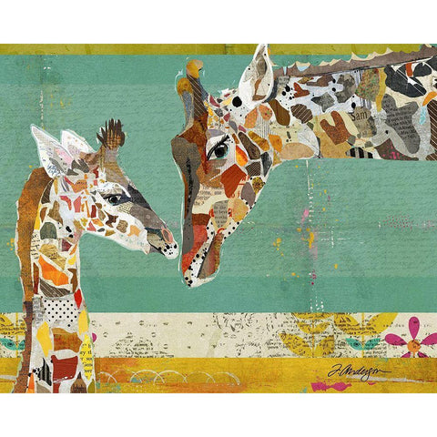 Giraffe and Calf Black Modern Wood Framed Art Print with Double Matting by Anderson, Traci