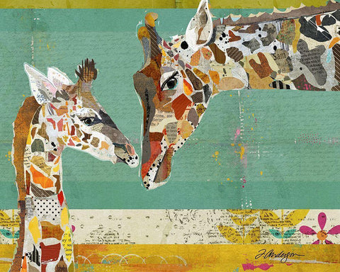 Giraffe and Calf Black Ornate Wood Framed Art Print with Double Matting by Anderson, Traci