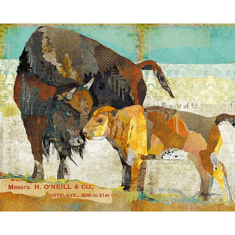 Bison and Baby Black Modern Wood Framed Art Print with Double Matting by Anderson, Traci