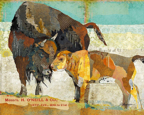Bison and Baby Black Ornate Wood Framed Art Print with Double Matting by Anderson, Traci