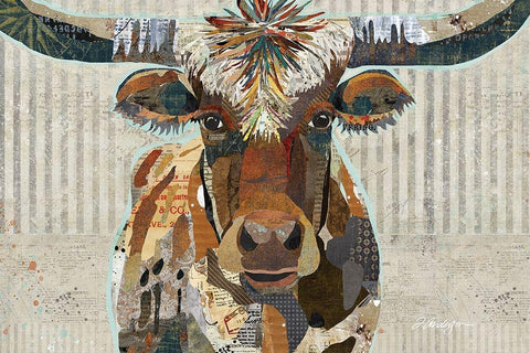 Longhorn Black Ornate Wood Framed Art Print with Double Matting by Anderson, Traci