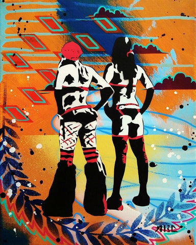 Burner Girls White Modern Wood Framed Art Print with Double Matting by AbcArtAttack