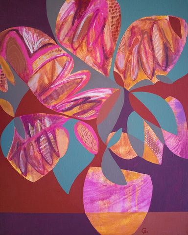 Pink Flowers White Modern Wood Framed Art Print with Double Matting by Avila, Gabriela