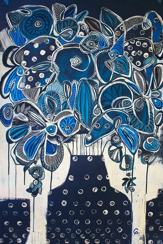 Indigo Black Ornate Wood Framed Art Print with Double Matting by Avila, Gabriela