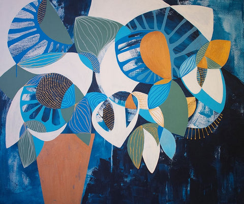 Midnight Bloom White Modern Wood Framed Art Print with Double Matting by Avila, Gabriela