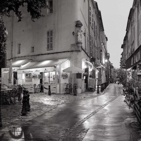 Carrefour Bistro White Modern Wood Framed Art Print with Double Matting by Blaustein, Alan