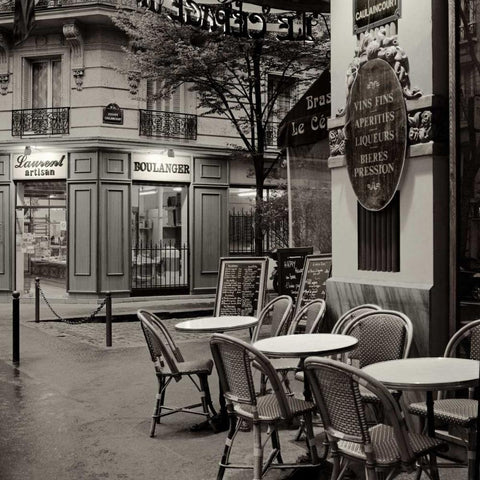 Cafe, Montmartre Gold Ornate Wood Framed Art Print with Double Matting by Blaustein, Alan