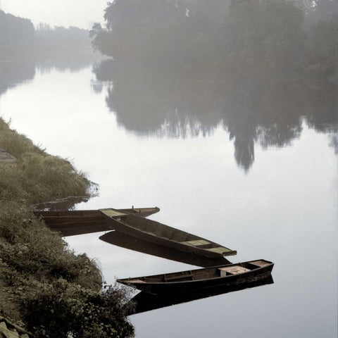 French Boats - 2 White Modern Wood Framed Art Print with Double Matting by Blaustein, Alan