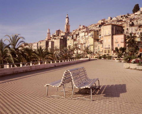 Banc de Jardin - 28 White Modern Wood Framed Art Print with Double Matting by Blaustein, Alan