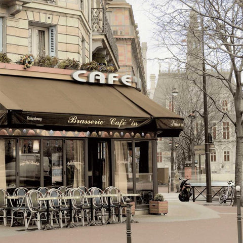 Brasserie Paris - 1 White Modern Wood Framed Art Print with Double Matting by Blaustein, Alan