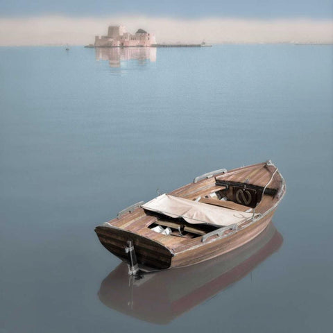 Mediterranean Boat #4 White Modern Wood Framed Art Print with Double Matting by Blaustein, Alan