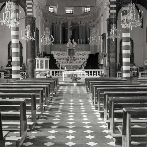 Liguria Church Interior - 1 White Modern Wood Framed Art Print with Double Matting by Blaustein, Alan