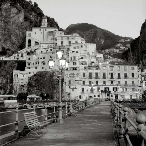 Amalfi Pier - 1 White Modern Wood Framed Art Print with Double Matting by Blaustein, Alan