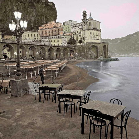 Atrani Caffe - 5 White Modern Wood Framed Art Print by Blaustein, Alan