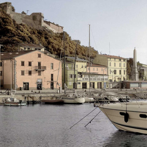 Tuscany Harbor - 1 White Modern Wood Framed Art Print with Double Matting by Blaustein, Alan