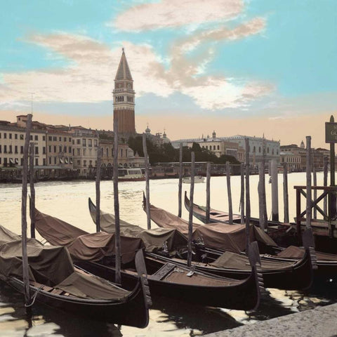 Campanile Vista with Gondolas - 1 Black Ornate Wood Framed Art Print with Double Matting by Blaustein, Alan