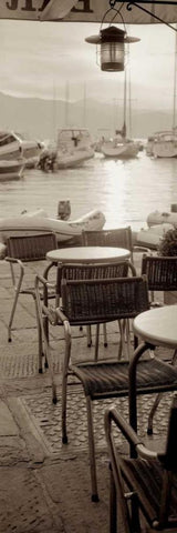 Portofino Caffe - 1 White Modern Wood Framed Art Print with Double Matting by Blaustein, Alan