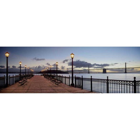Broadway Pier Pano - 115 Black Modern Wood Framed Art Print with Double Matting by Blaustein, Alan