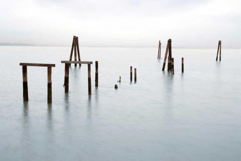 Antique Pier - 79 White Modern Wood Framed Art Print with Double Matting by Blaustein, Alan
