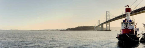 Bay Bridge Pano - 105 Black Ornate Wood Framed Art Print with Double Matting by Blaustein, Alan