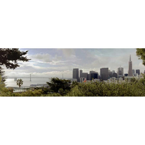 SF Skyline Pano - 109 White Modern Wood Framed Art Print by Blaustein, Alan
