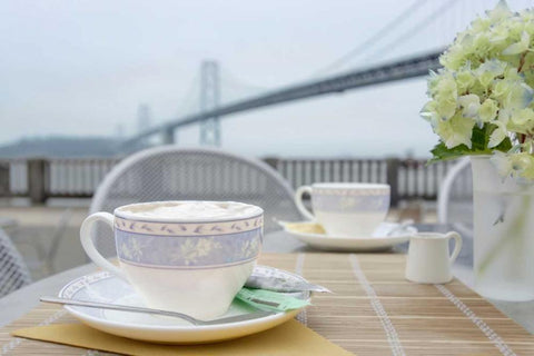 Dream Cafe Bay Bridge - 1 White Modern Wood Framed Art Print with Double Matting by Blaustein, Alan