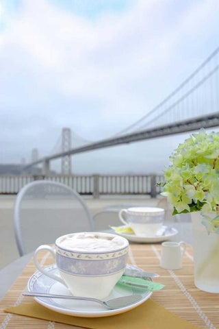 Dream Cafe Bay Bridge - 2 Black Ornate Wood Framed Art Print with Double Matting by Blaustein, Alan