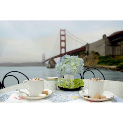 Dream Cafe Golden Gate Bridge - 5 Gold Ornate Wood Framed Art Print with Double Matting by Blaustein, Alan