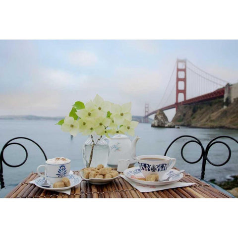 Dream Cafe Golden Gate Bridge - 15 White Modern Wood Framed Art Print by Blaustein, Alan