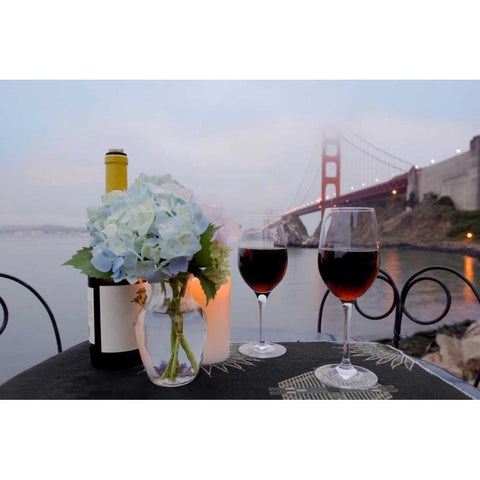 Dream Cafe Golden Gate Bridge - 13 Gold Ornate Wood Framed Art Print with Double Matting by Blaustein, Alan