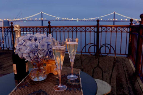 Dream Cafe Bay Bridge - 18 Black Ornate Wood Framed Art Print with Double Matting by Blaustein, Alan