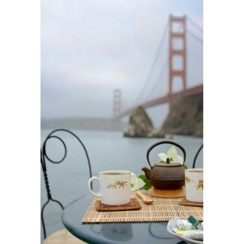 Dream Cafe Golden Gate Bridge - 42 White Modern Wood Framed Art Print by Blaustein, Alan