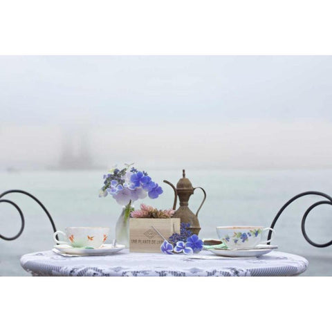 Dream Cafe Golden Gate Bridge - 60 White Modern Wood Framed Art Print by Blaustein, Alan