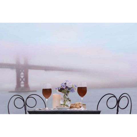 Dream Cafe Golden Gate Bridge - 59 Gold Ornate Wood Framed Art Print with Double Matting by Blaustein, Alan