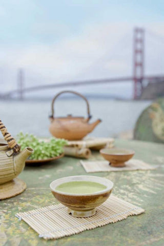 Dream Cafe Golden Gate Bridge - 65 White Modern Wood Framed Art Print with Double Matting by Blaustein, Alan