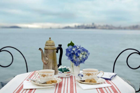 Dream Cafe Golden Gate Bridge - 67 White Modern Wood Framed Art Print with Double Matting by Blaustein, Alan