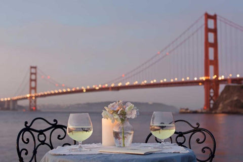 Dream Cafe Golden Gate Bridge - 77 White Modern Wood Framed Art Print with Double Matting by Blaustein, Alan