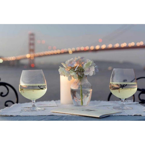 Dream Cafe Golden Gate Bridge - 79 Gold Ornate Wood Framed Art Print with Double Matting by Blaustein, Alan