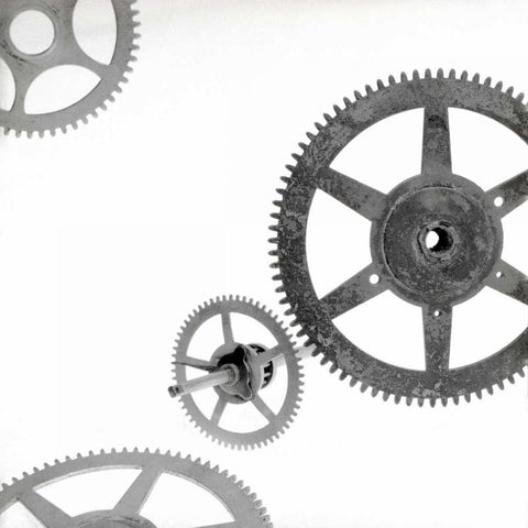 Retro- Gears - 2 White Modern Wood Framed Art Print by Blaustein, Alan