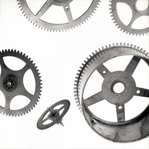 Retro- Gears - 4 Black Modern Wood Framed Art Print by Blaustein, Alan