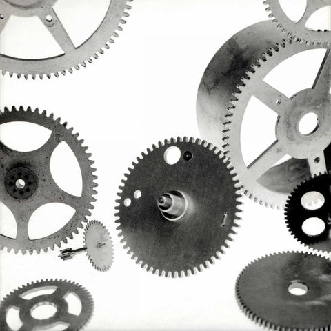 Retro- Gears - 6 White Modern Wood Framed Art Print with Double Matting by Blaustein, Alan